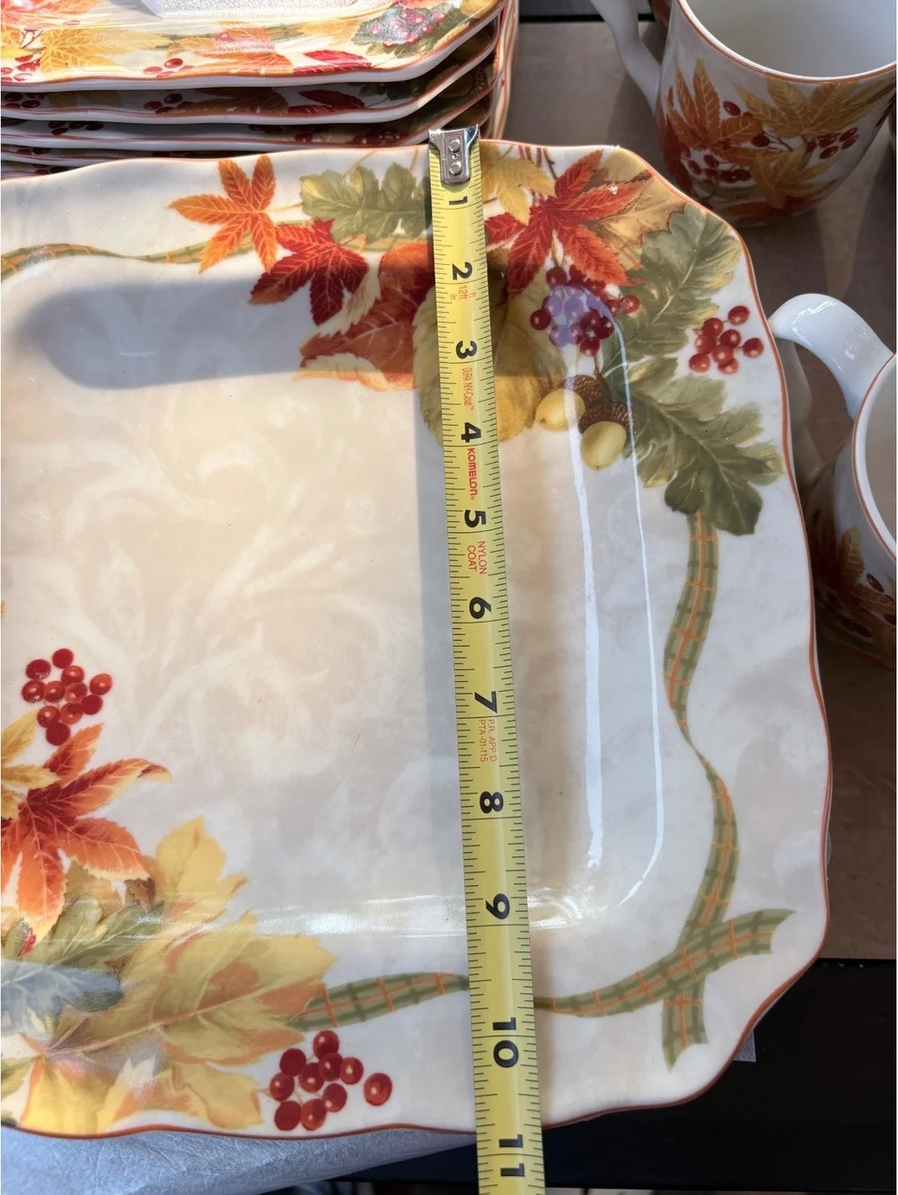 Dinner Plates 222 Fifth Autumn Celebration Leaves Design Square Set of 8